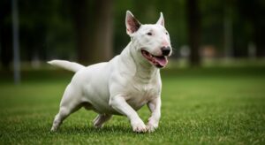 Bull Terrier playing outdoors